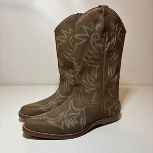 Roper Womens Brown Leather Oil Slip Resistant Rubber Sole Cowgirl Boots Size 7.5